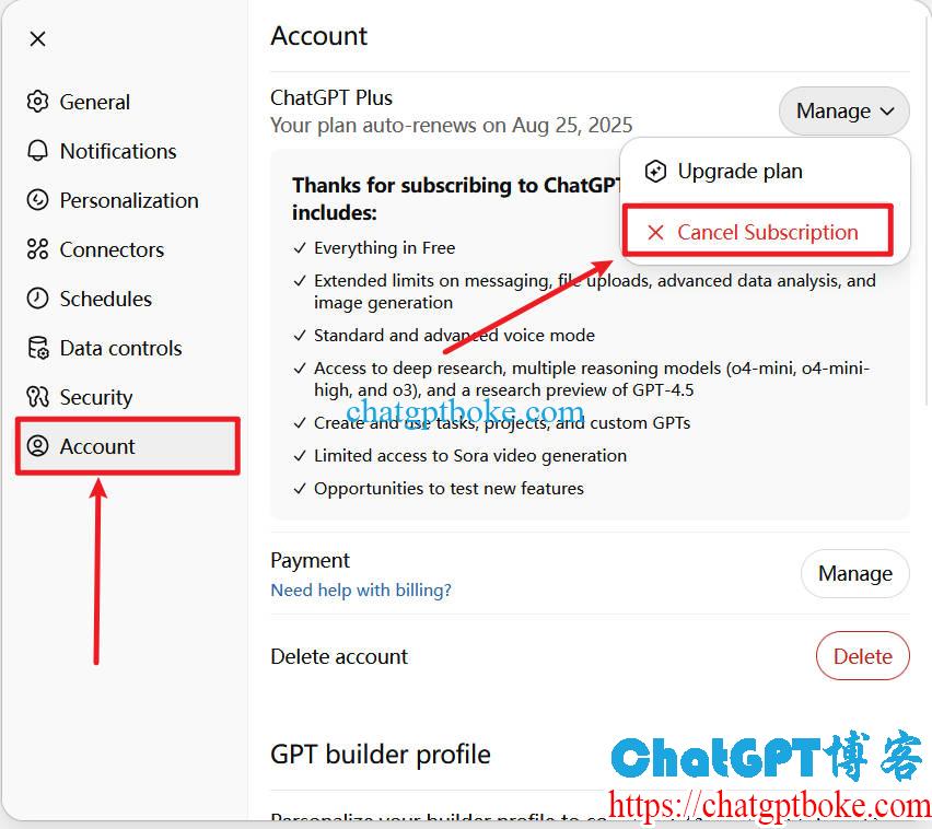 ChatGPT Plus如何取消自动续费