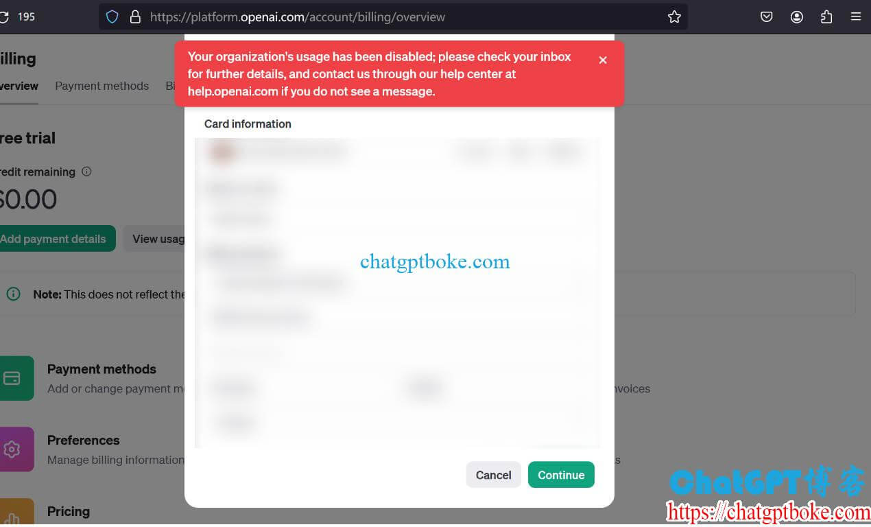 OpenAI Your organization's usage has been disabled