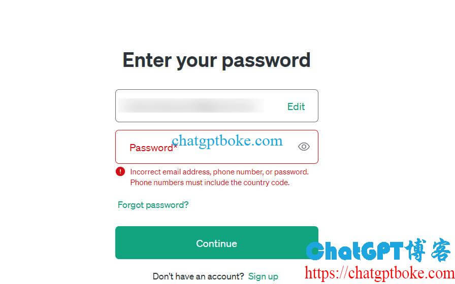 ChatGPT突然显示密码不正确